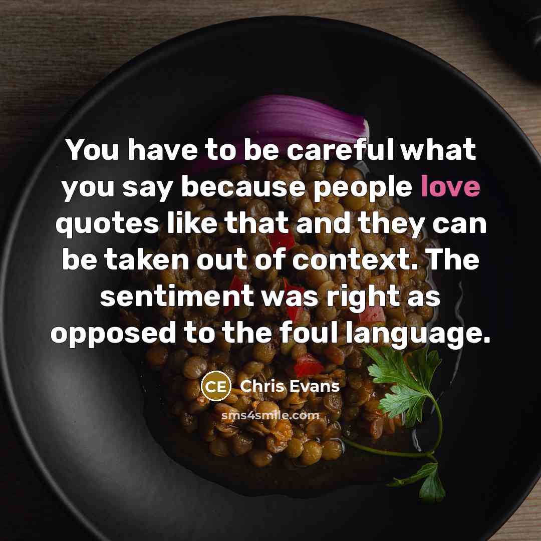 “You have to be careful what you say because people love quotes like that and they can be taken out of context. The sentiment was right as opposed to the foul language.” quote by Chris Evans