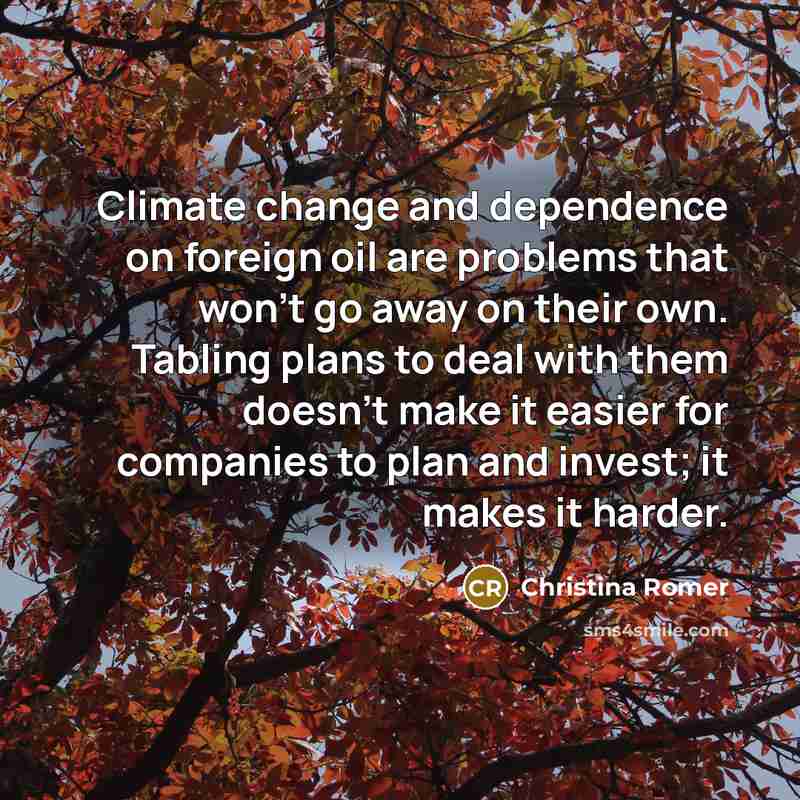 “Climate change and dependence on foreign oil are problems that won't go away on their own. Tabling plans to deal with them doesn't make it easier for companies to plan and invest; it makes it harder.” quote by Christina Romer