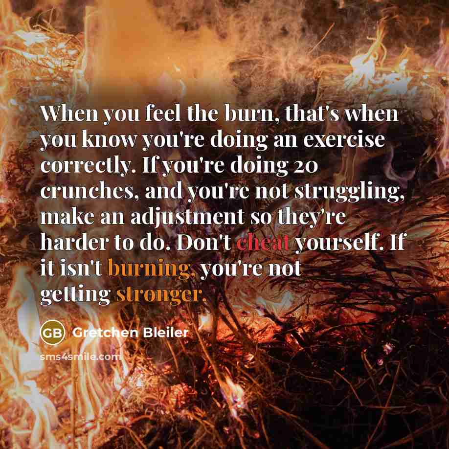 “When you feel the burn, that's when you know you're doing an exercise correctly. If you're doing 20 crunches, and you're not struggling, make an adjustment so they're harder to do. Don't cheat yourself. If it isn't burning, you're not getting stronger.” quote by Gretchen Bleiler