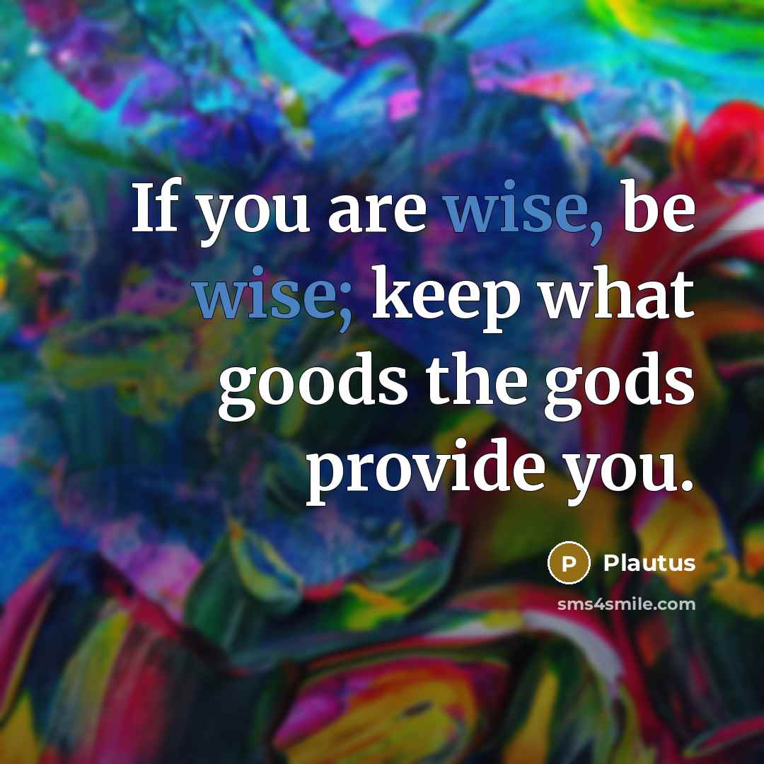 “If you are wise, be wise; keep what goods the gods provide you.” quote by Plautus