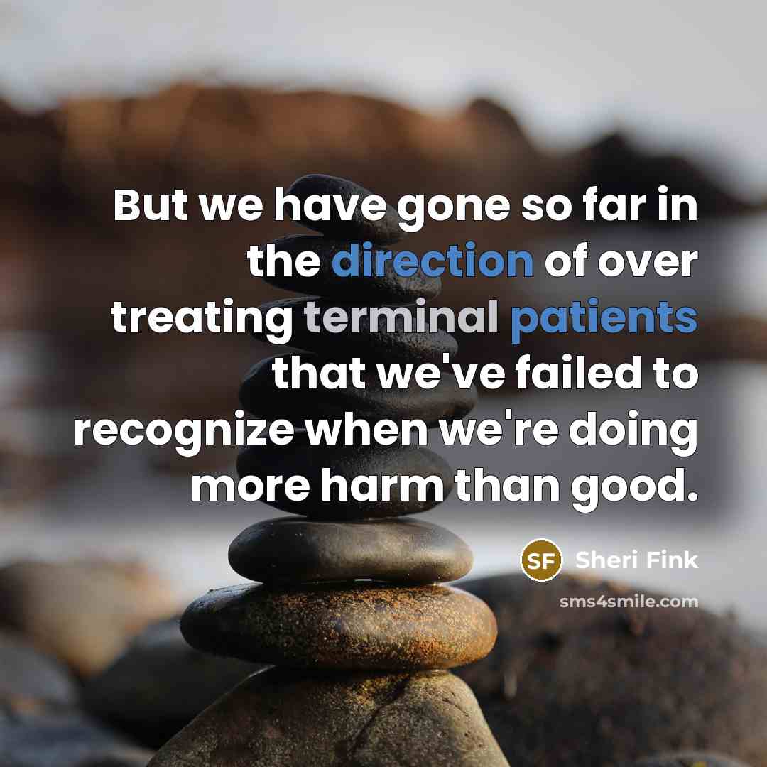 “But we have gone so far in the direction of over treating terminal patients that we've failed to recognize when we're doing more harm than good.” quote by Sheri Fink
