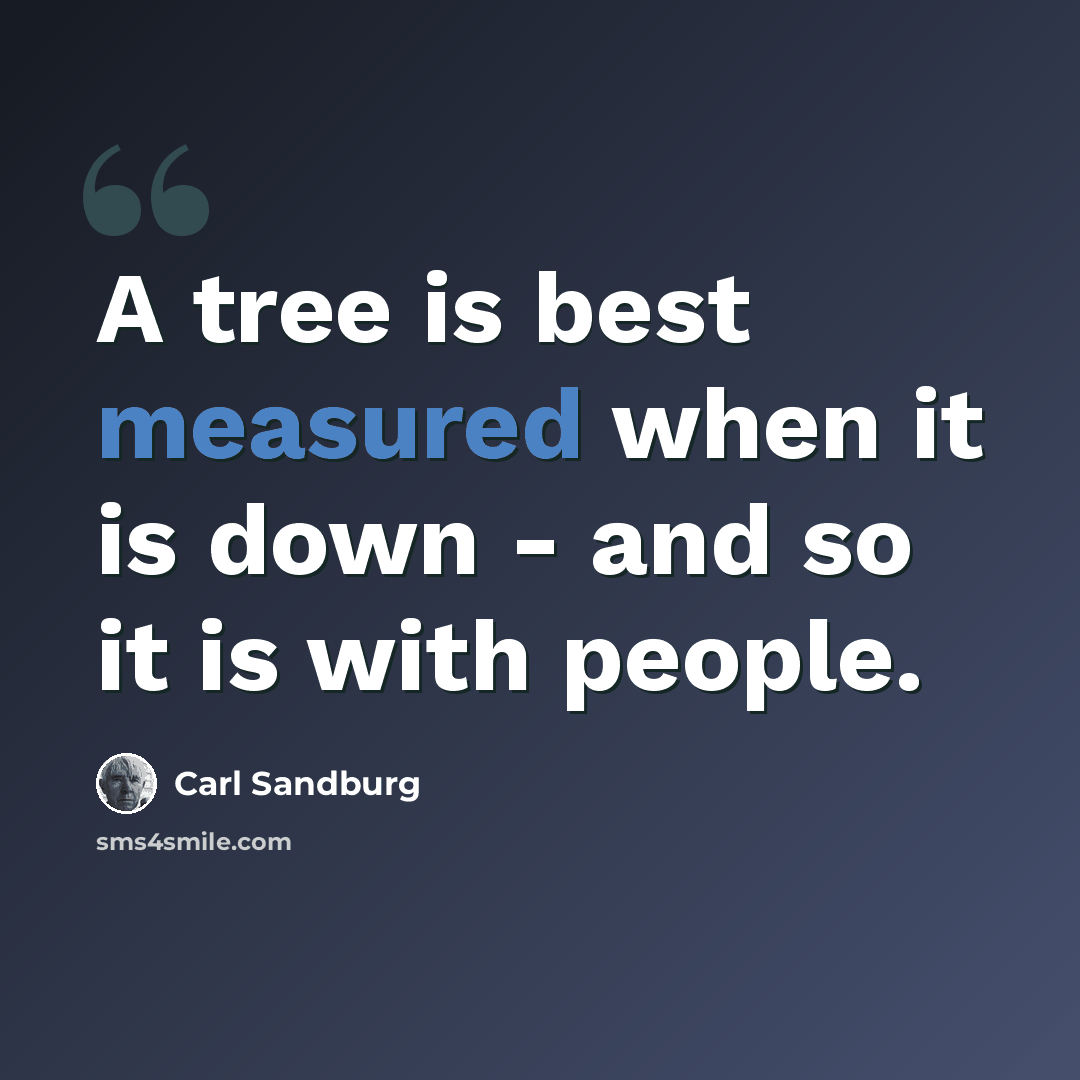 “A tree is best measured when it is down - and so it is with people.” quote by Carl Sandburg