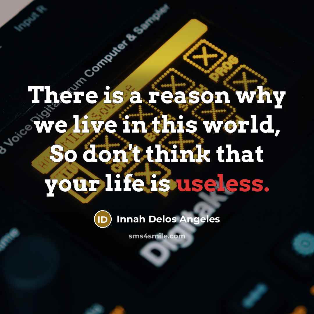 “There is a reason why we live in this world, So don't think that your life is useless.” quote by Innah Delos Angeles