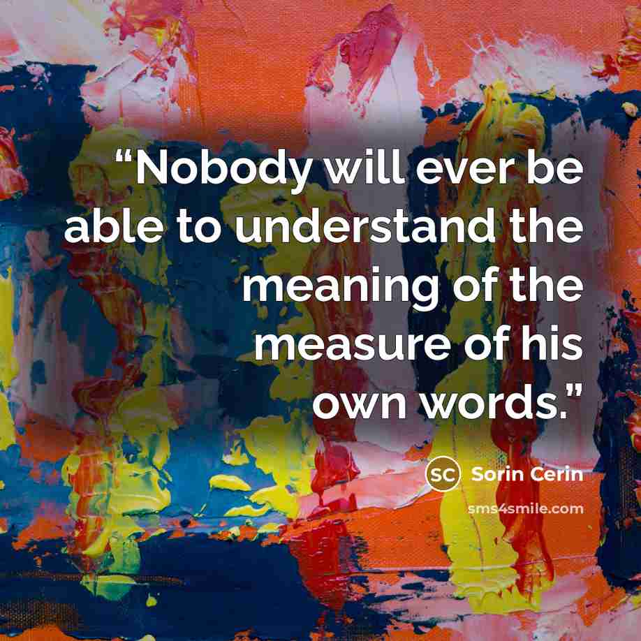 “Nobody will ever be able to understand the meaning of the measure of his own words.” quote by Sorin Cerin