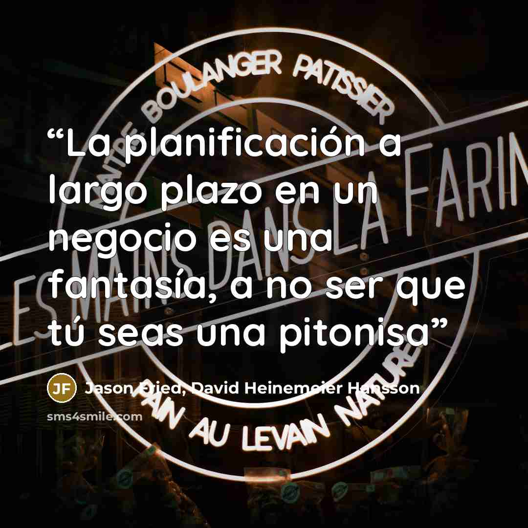 “La planificación a largo plazo en un negocio es una fantasía, a no ser que tú seas una pitonisa” quote by Jason Fried, David Heinemeier Hansson