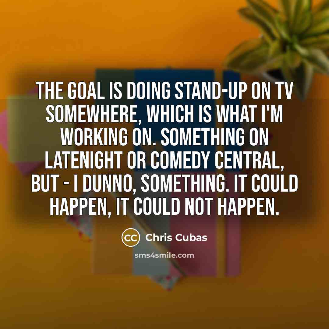 “The goal is doing stand-up on TV somewhere, which is what I'm working on. Something on latenight or Comedy Central, but - I dunno, something. It could happen, it could not happen.” quote by Chris Cubas