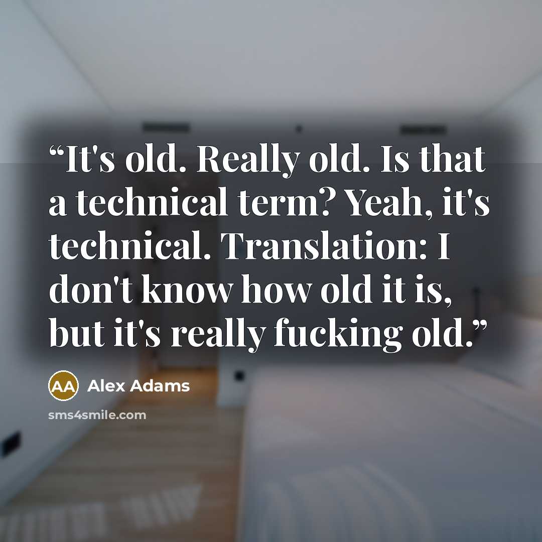 “It's old. Really old. Is that a technical term? Yeah, it's technical. Translation: I don't know how old it is, but it's really fucking old.” quote by Alex Adams