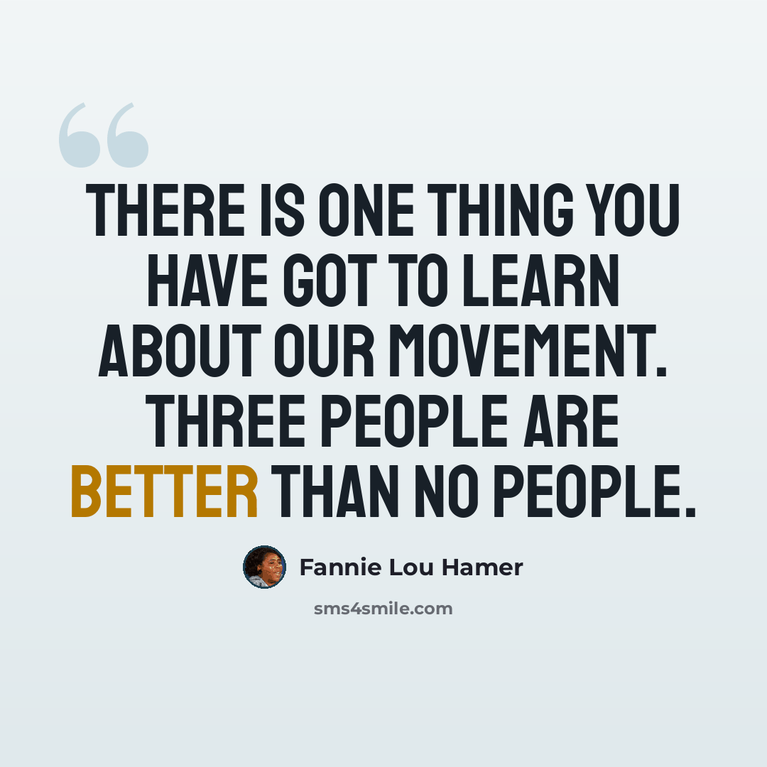 “There is one thing you have got to learn about our movement. Three people are better than no people.” quote by Fannie Lou Hamer