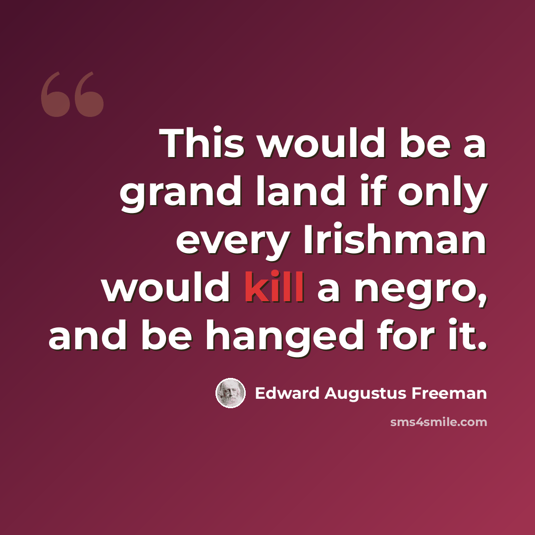 “This would be a grand land if only every Irishman would kill a negro, and be hanged for it.” quote by Edward Augustus Freeman