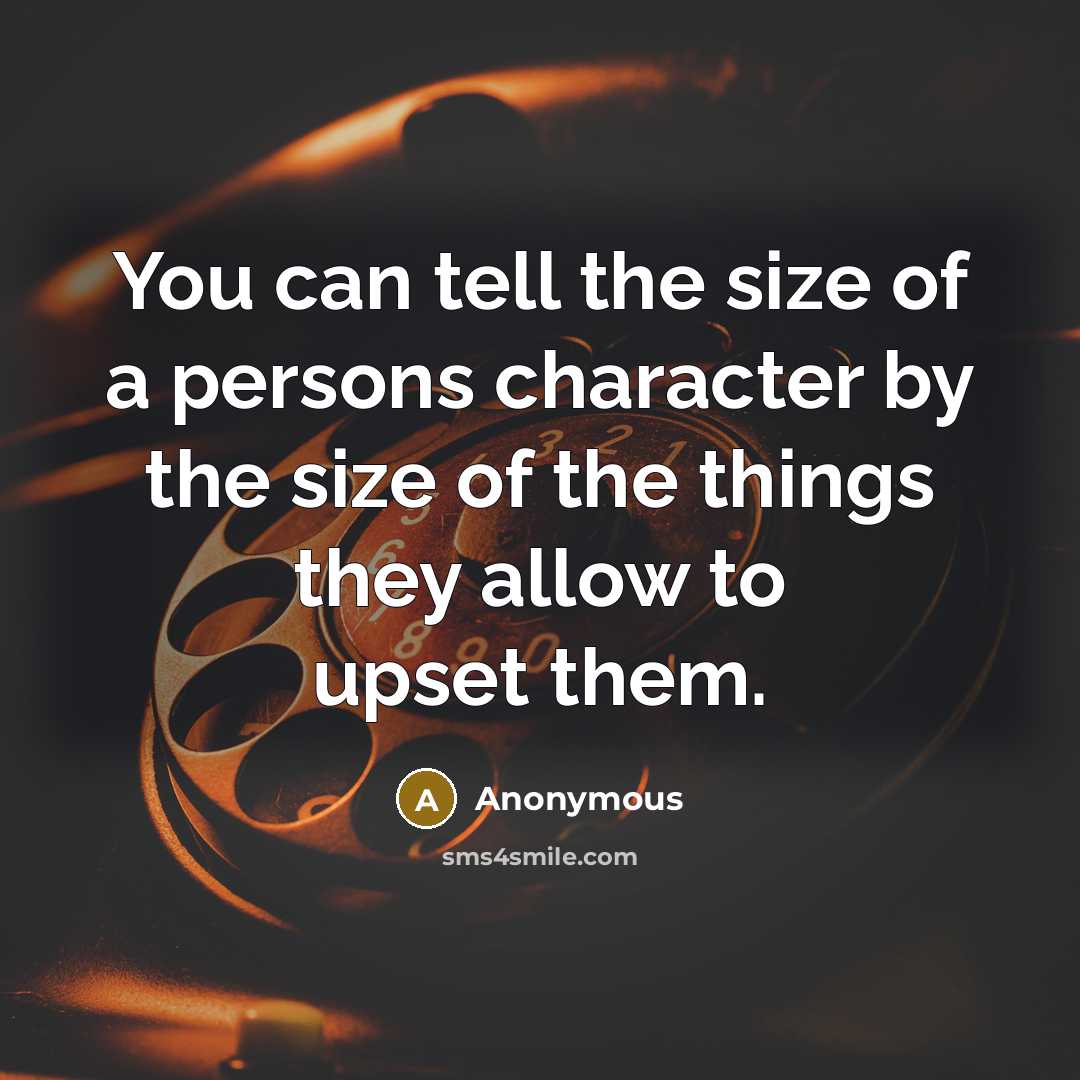 “You can tell the size of a persons character by the size of the things they allow to upset them.” quote by Anonymous
