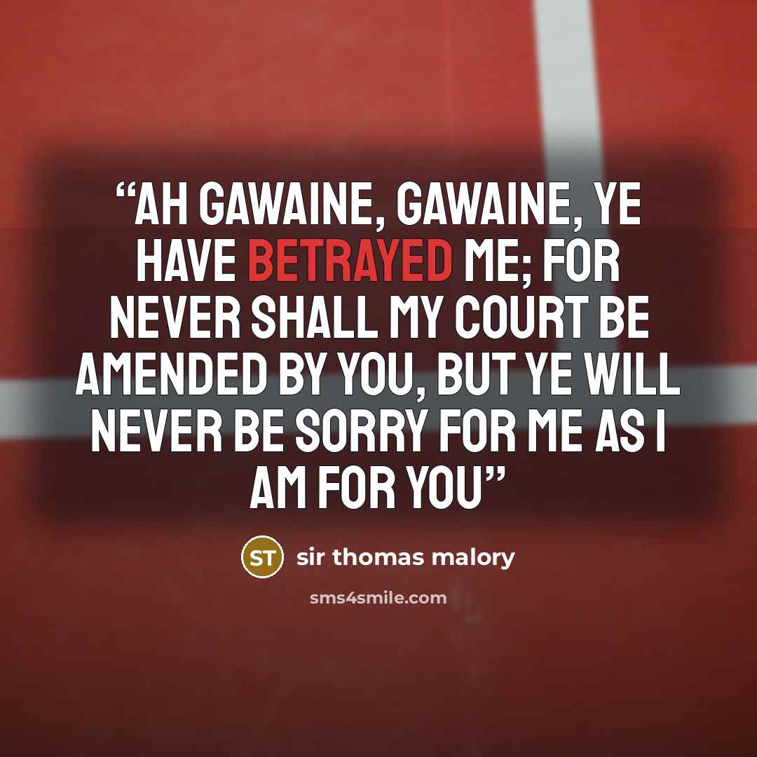 “Ah Gawaine, Gawaine, ye have betrayed me; for never shall my court be amended by you, but ye will never be sorry for me as I am for you” quote by Sir Thomas Malory