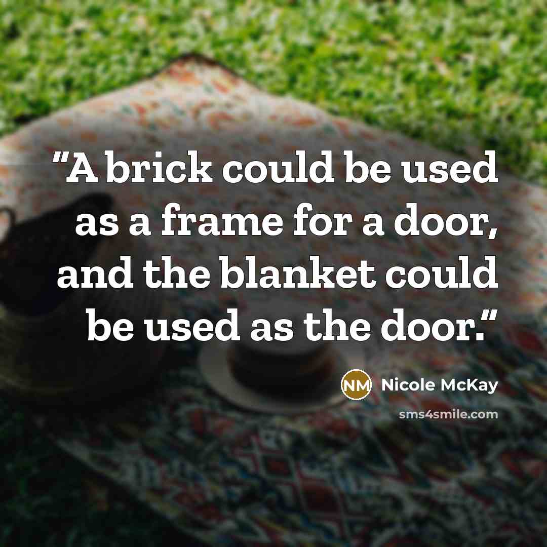 “A brick could be used as a frame for a door, and the blanket could be used as the door.” quote by Nicole McKay
