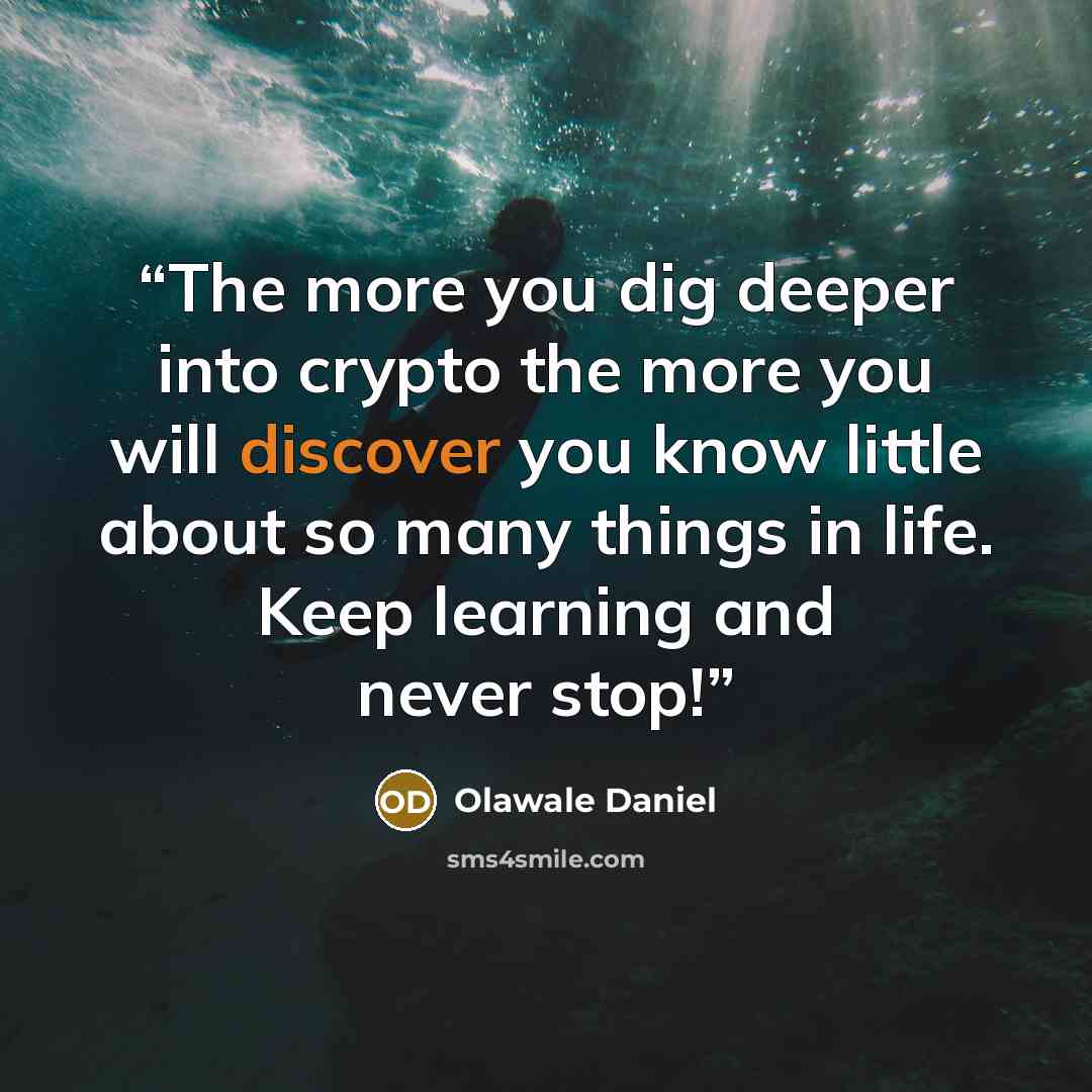 “The more you dig deeper into crypto the more you will discover you know little about so many things in life. Keep learning and never stop!” quote by Olawale Daniel