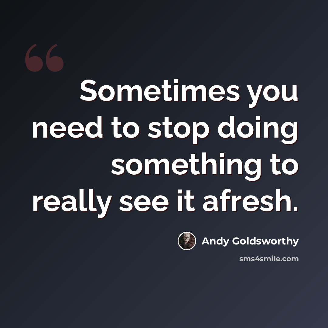 “Sometimes you need to stop doing something to really see it afresh.” quote by Andy Goldsworthy