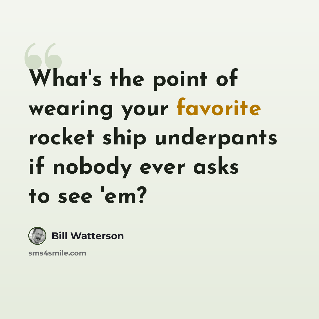 “What's the point of wearing your favorite rocket ship underpants if nobody ever asks to see 'em?” quote by Bill Watterson