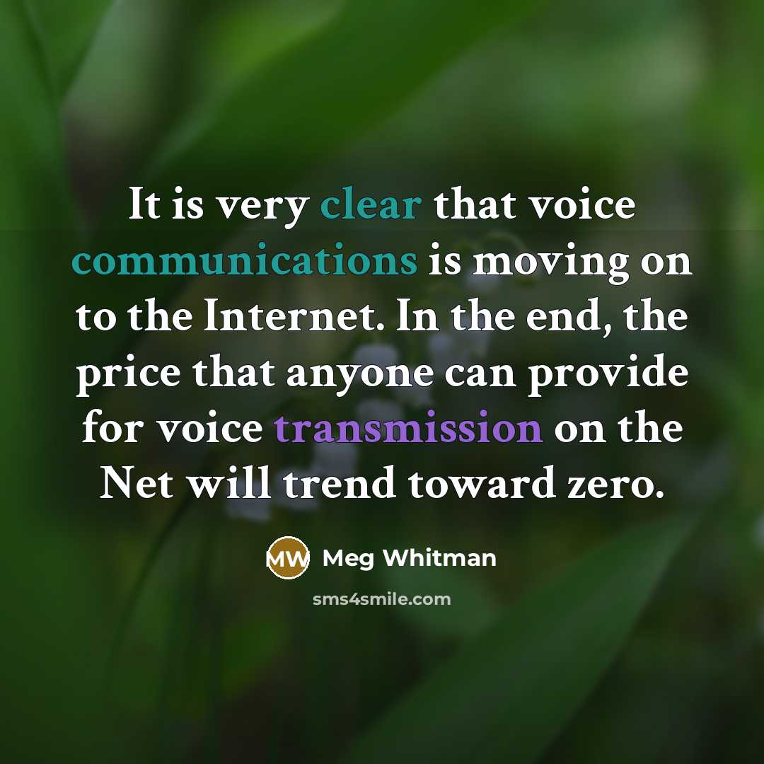 “It is very clear that voice communications is moving on to the Internet. In the end, the price that anyone can provide for voice transmission on the Net will trend toward zero.” quote by Meg Whitman