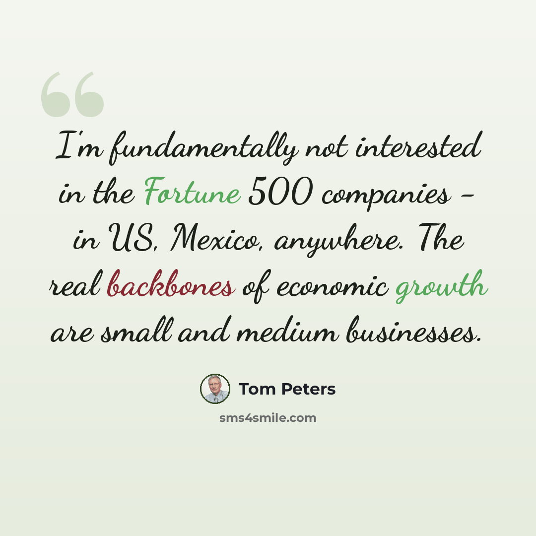 “I'm fundamentally not interested in the Fortune 500 companies - in US, Mexico, anywhere. The real backbones of economic growth are small and medium businesses.” quote by Tom Peters