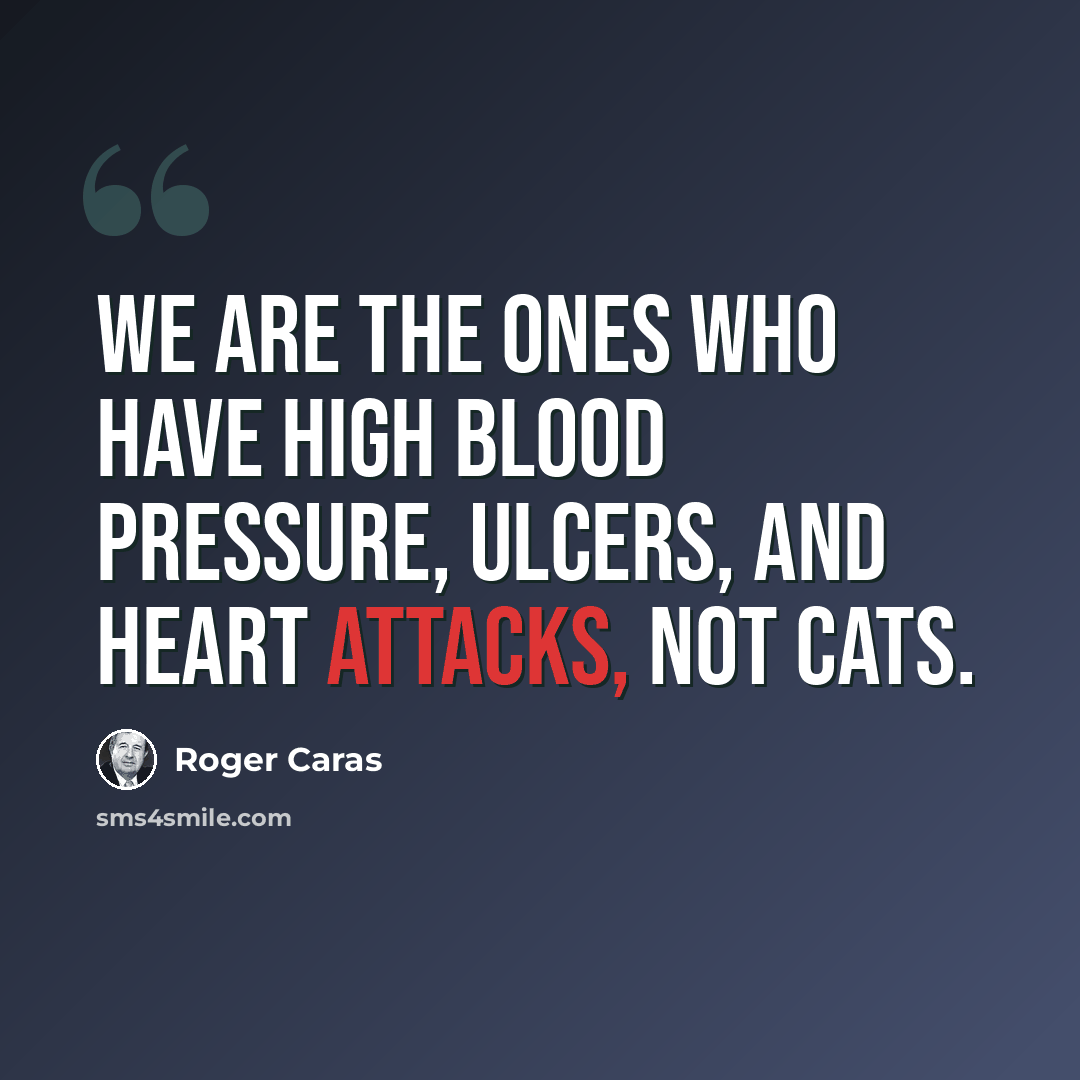 “We are the ones who have high blood pressure, ulcers, and heart attacks, not cats.” quote by Roger Caras