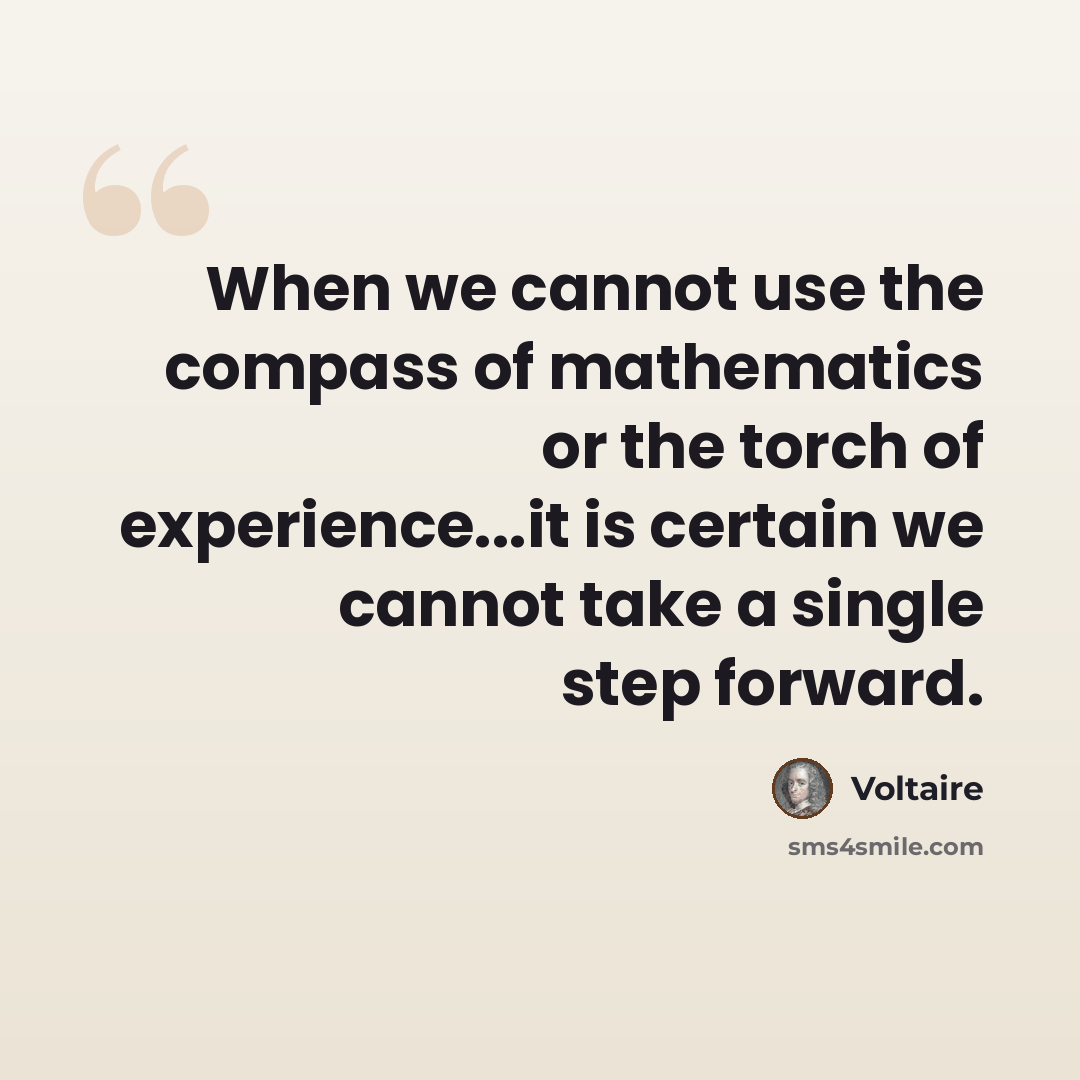 “When we cannot use the compass of mathematics or the torch of experience...it is certain we cannot take a single step forward.” quote by Voltaire