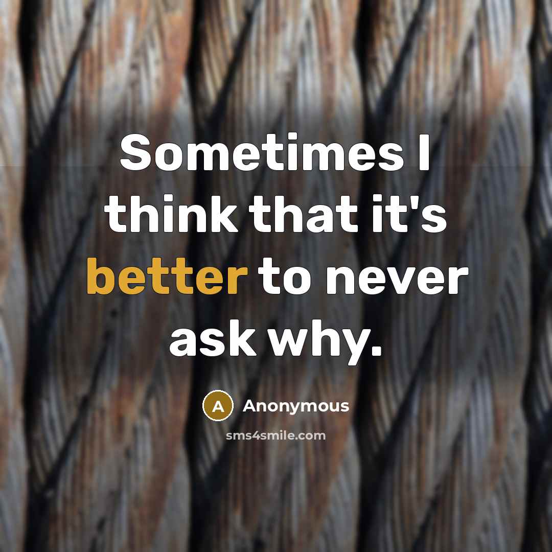 “Sometimes I think that it's better to never ask why.” quote by Anonymous