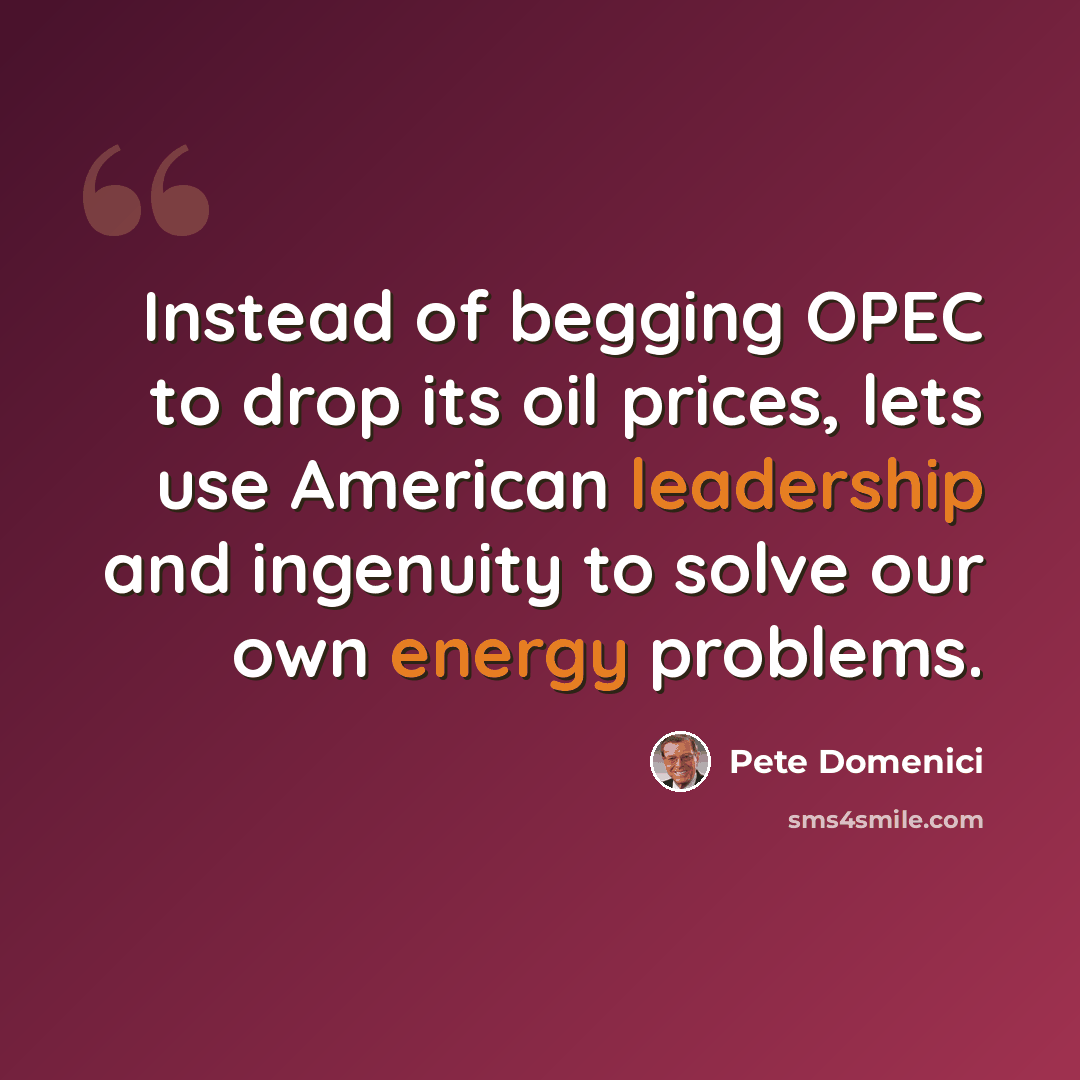 “Instead of begging OPEC to drop its oil prices, lets use American leadership and ingenuity to solve our own energy problems.” quote by Pete Domenici