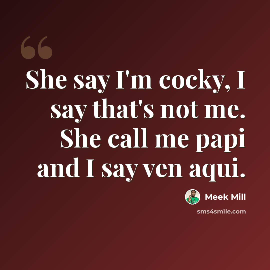 “She say I'm cocky, I say that's not me. She call me papi and I say ven aqui.” quote by Meek Mill