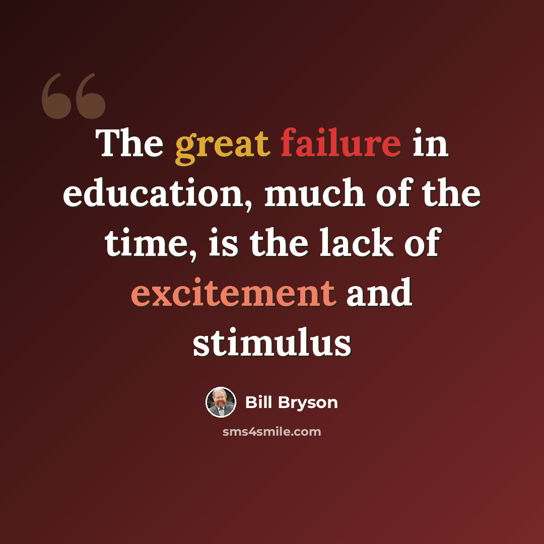 “The great failure in education, much of the time, is the lack of excitement and stimulus” quote by Bill Bryson