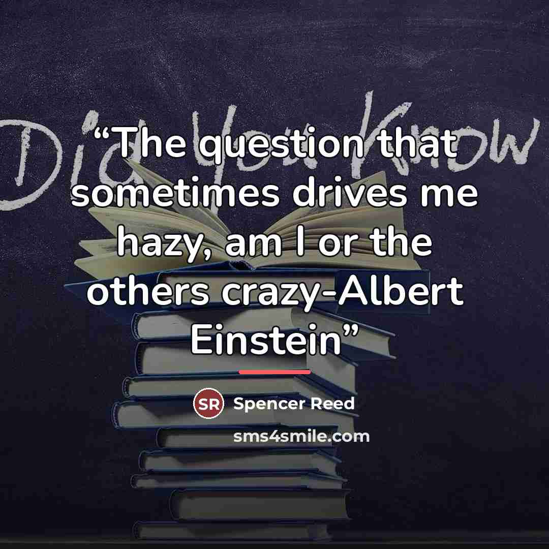 “The question that sometimes drives me hazy, am I or the others crazy-Albert Einstein” quote by Spencer Reed