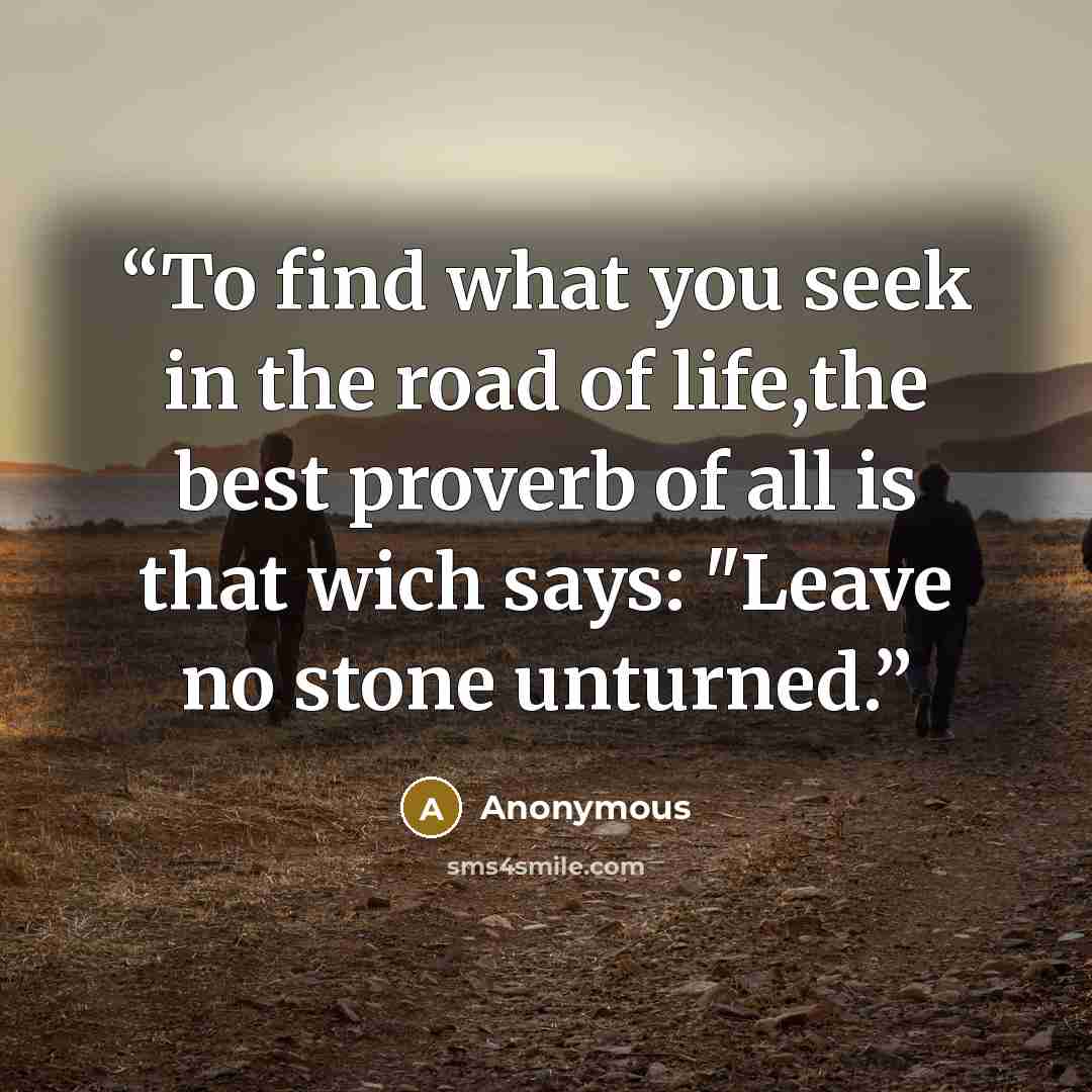 “To find what you seek in the road of life,the best proverb of all is that wich says: "Leave no stone unturned.” quote by Anonymous