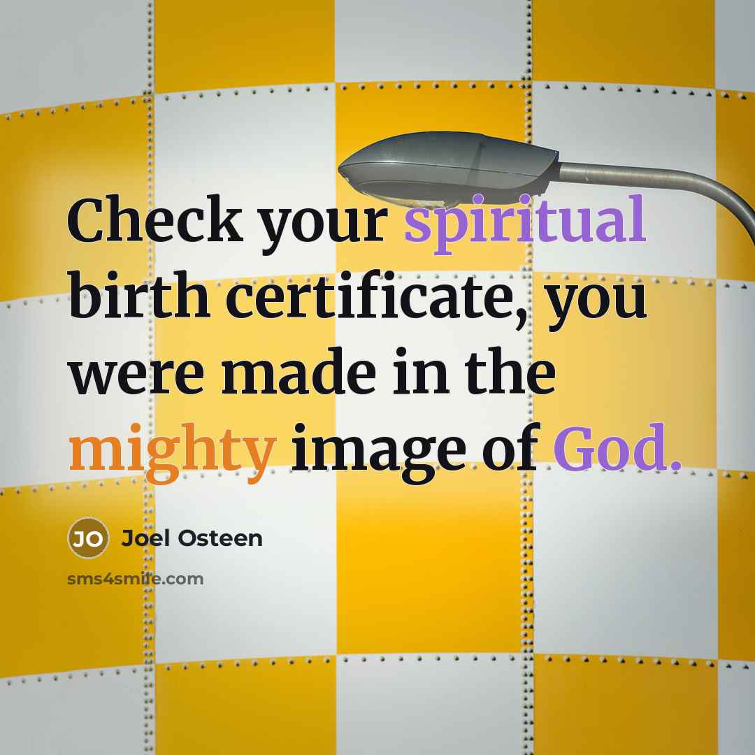 “Check your spiritual birth certificate, you were made in the mighty image of God.” quote by Joel Osteen