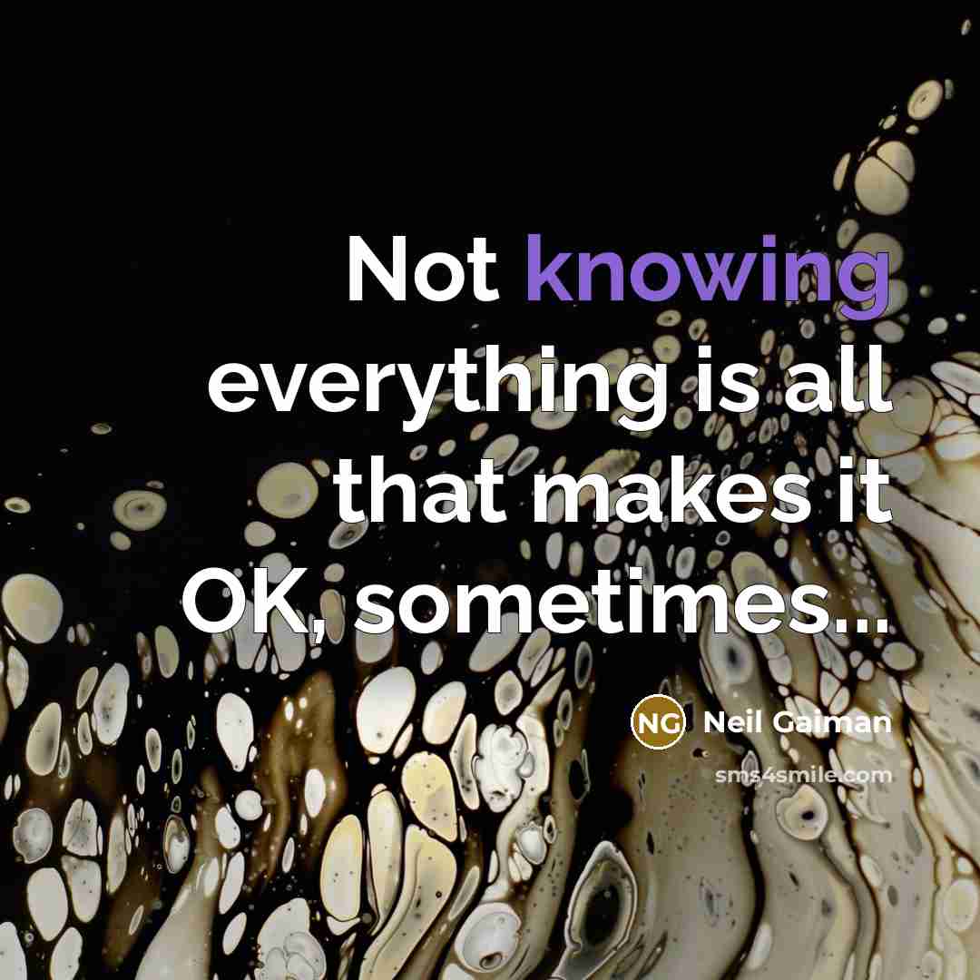 “Not knowing everything is all that makes it OK, sometimes...” quote by Neil Gaiman