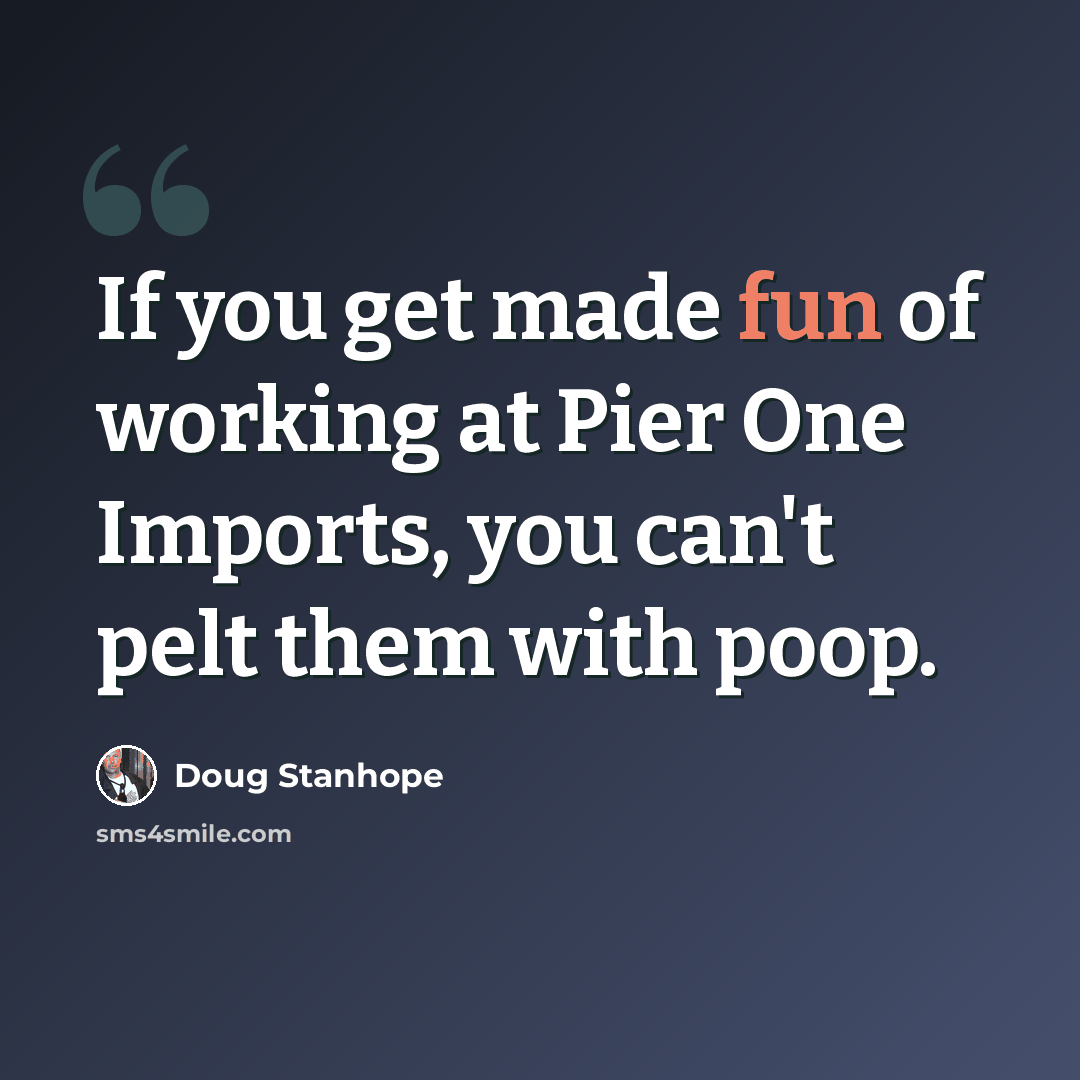 “If you get made fun of working at Pier One Imports, you can't pelt them with poop.” quote by Doug Stanhope