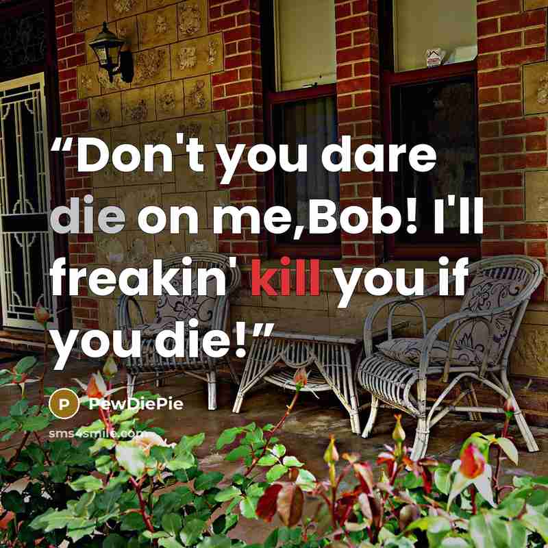 “Don't you dare die on me,Bob! I'll freakin' kill you if you die!” quote by Pewdiepie