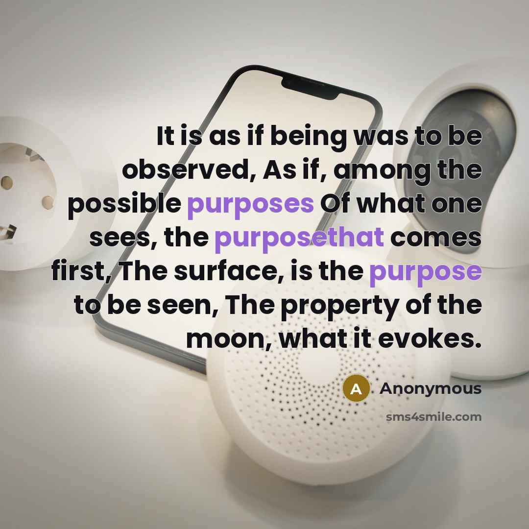 “It is as if being was to be observed, As if, among the possible purposes Of what one sees, the purposethat comes first, The surface, is the purpose to be seen, The property of the moon, what it evokes.” quote by Anonymous