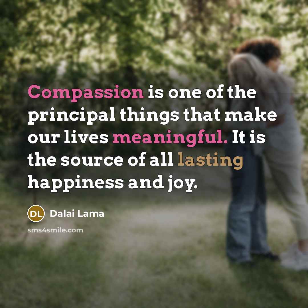 “Compassion is one of the principal things that make our lives meaningful. It is the source of all lasting happiness and joy.” quote by Dalai Lama