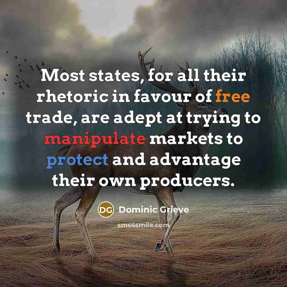 “Most states, for all their rhetoric in favour of free trade, are adept at trying to manipulate markets to protect and advantage their own producers.” quote by Dominic Grieve