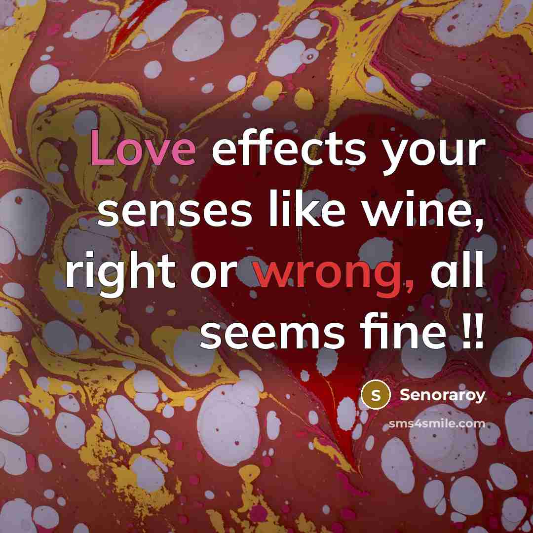 “Love effects your senses like wine, right or wrong, all seems fine !!” quote by Senoraroy
