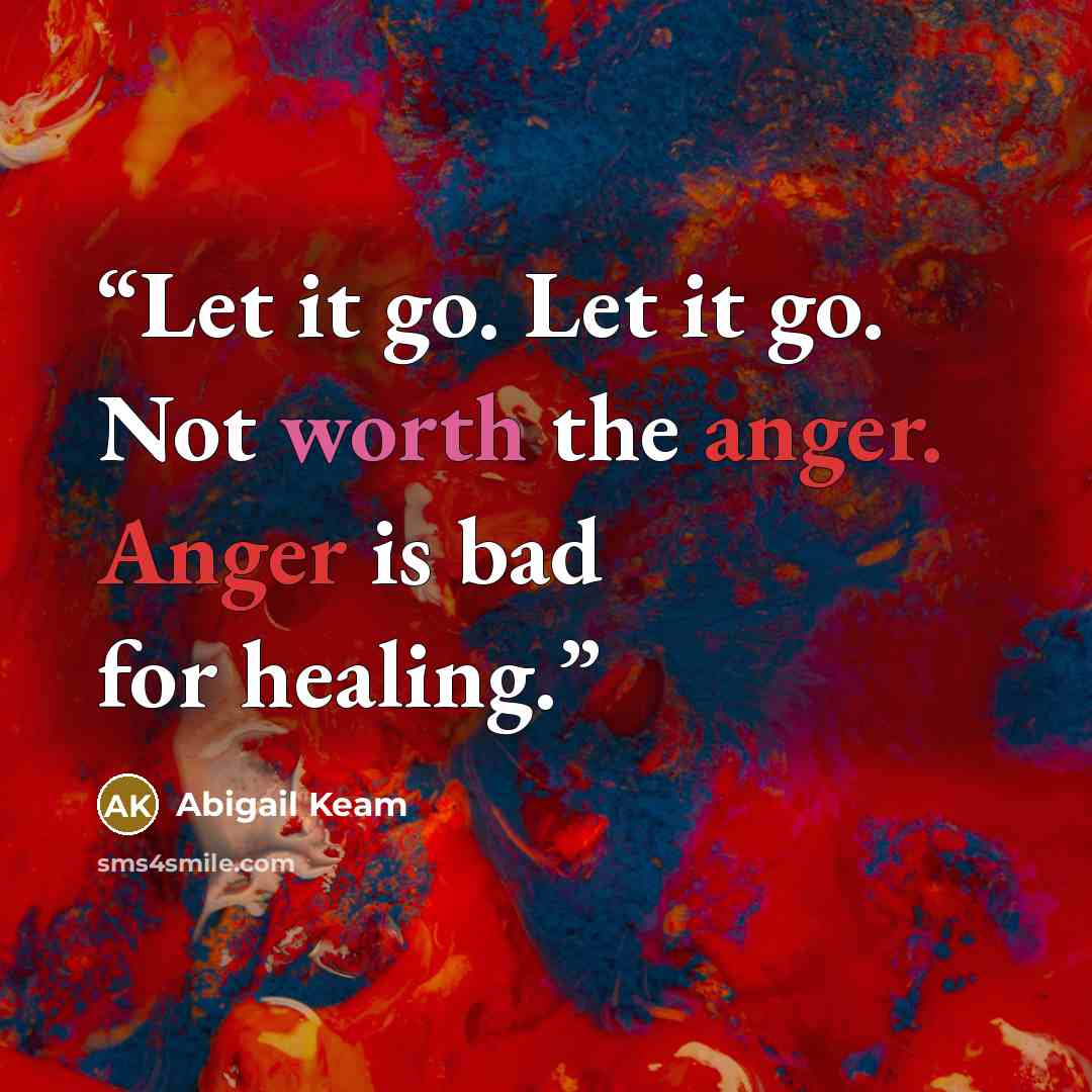 “Let it go. Let it go. Not worth the anger. Anger is bad for healing.” quote by Abigail Keam