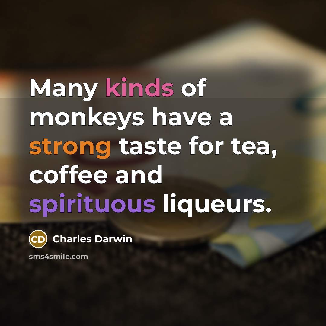 “Many kinds of monkeys have a strong taste for tea, coffee and spirituous liqueurs.” quote by Charles Darwin