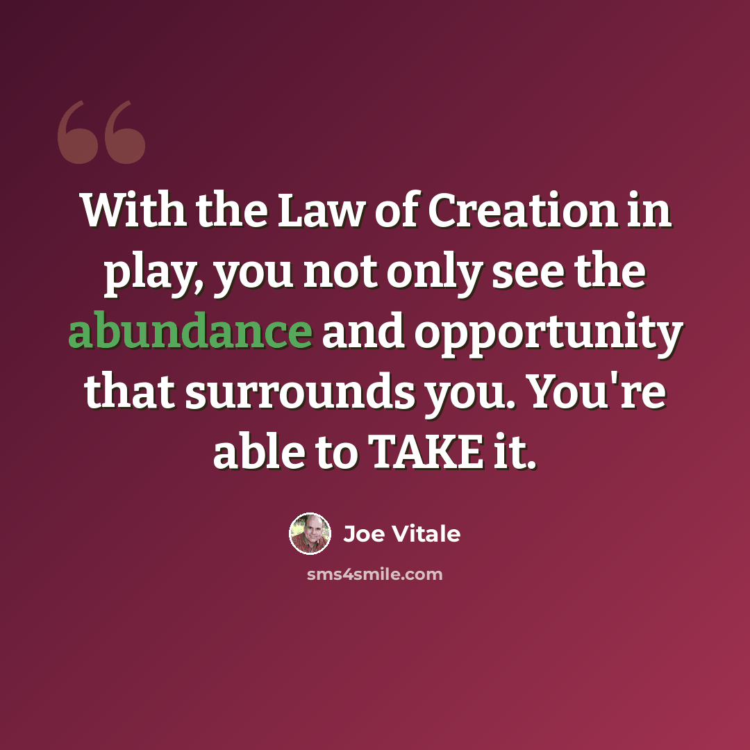 “With the Law of Creation in play, you not only see the abundance and opportunity that surrounds you. You're able to TAKE it.” quote by Joe Vitale