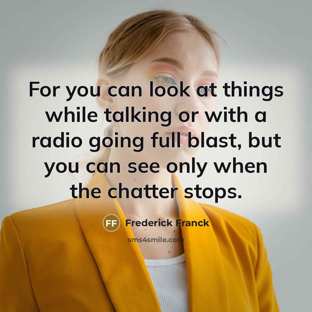 “For you can look at things while talking or with a radio going full blast, but you can see only when the chatter stops.” quote by Frederick Franck