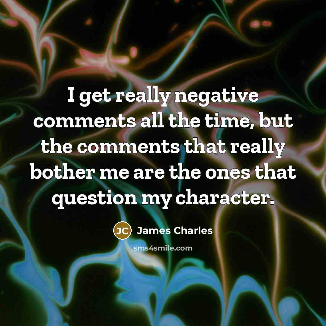 “I get really negative comments all the time, but the comments that really bother me are the ones that question my character.” quote by James Charles