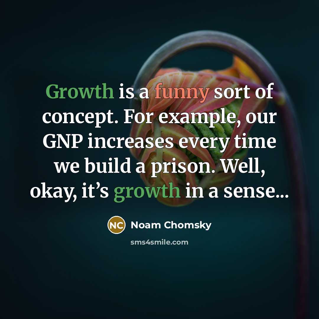 “Growth is a funny sort of concept. For example, our GNP increases every time we build a prison. Well, okay, it’s growth in a sense...” quote by Noam Chomsky