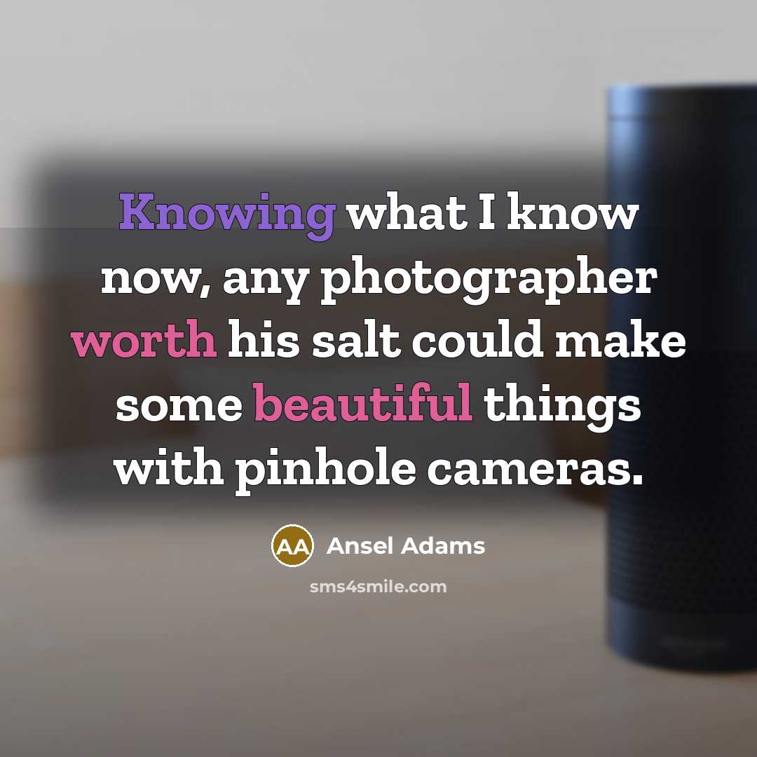 “Knowing what I know now, any photographer worth his salt could make some beautiful things with pinhole cameras.” quote by Ansel Adams