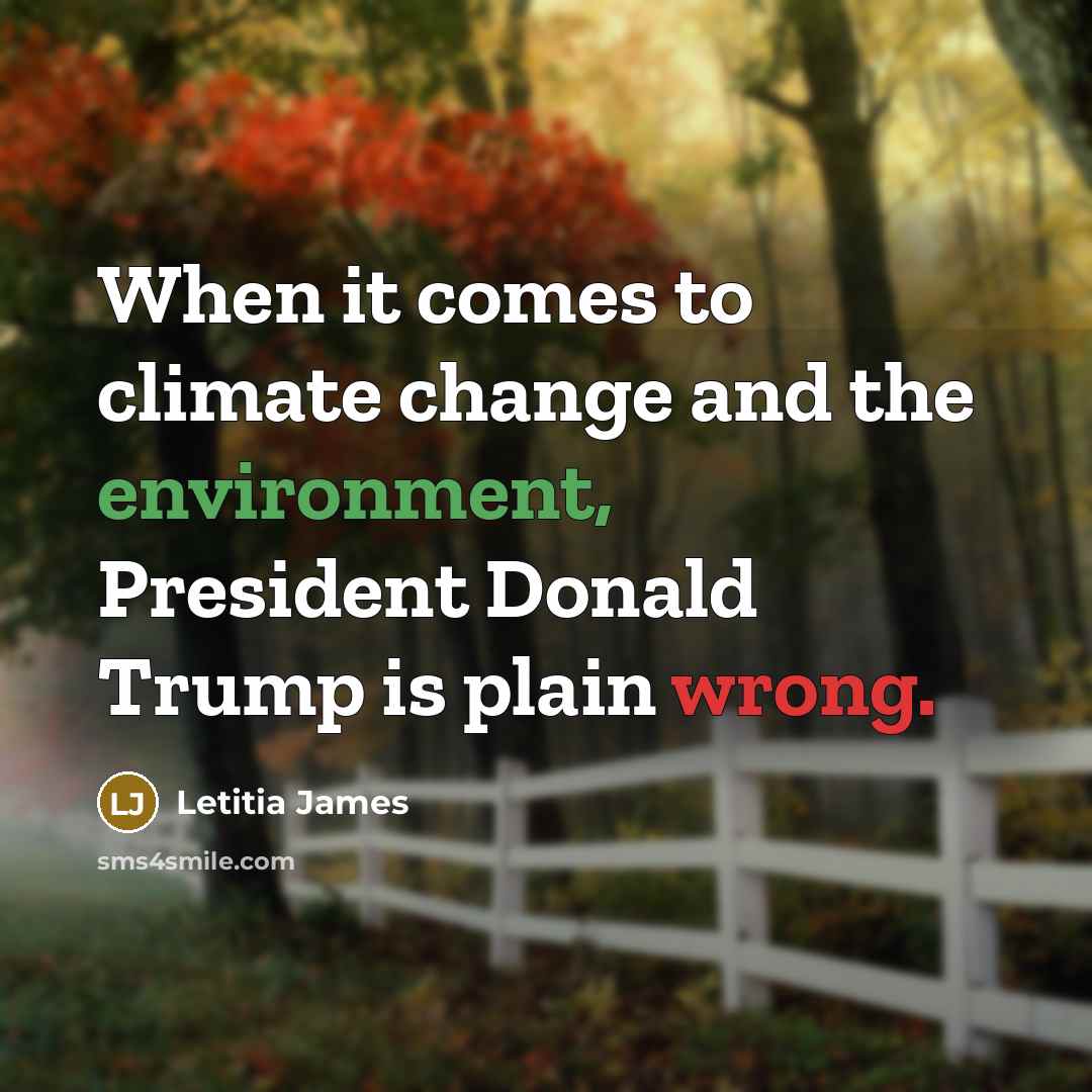 “When it comes to climate change and the environment, President Donald Trump is plain wrong.” quote by Letitia James