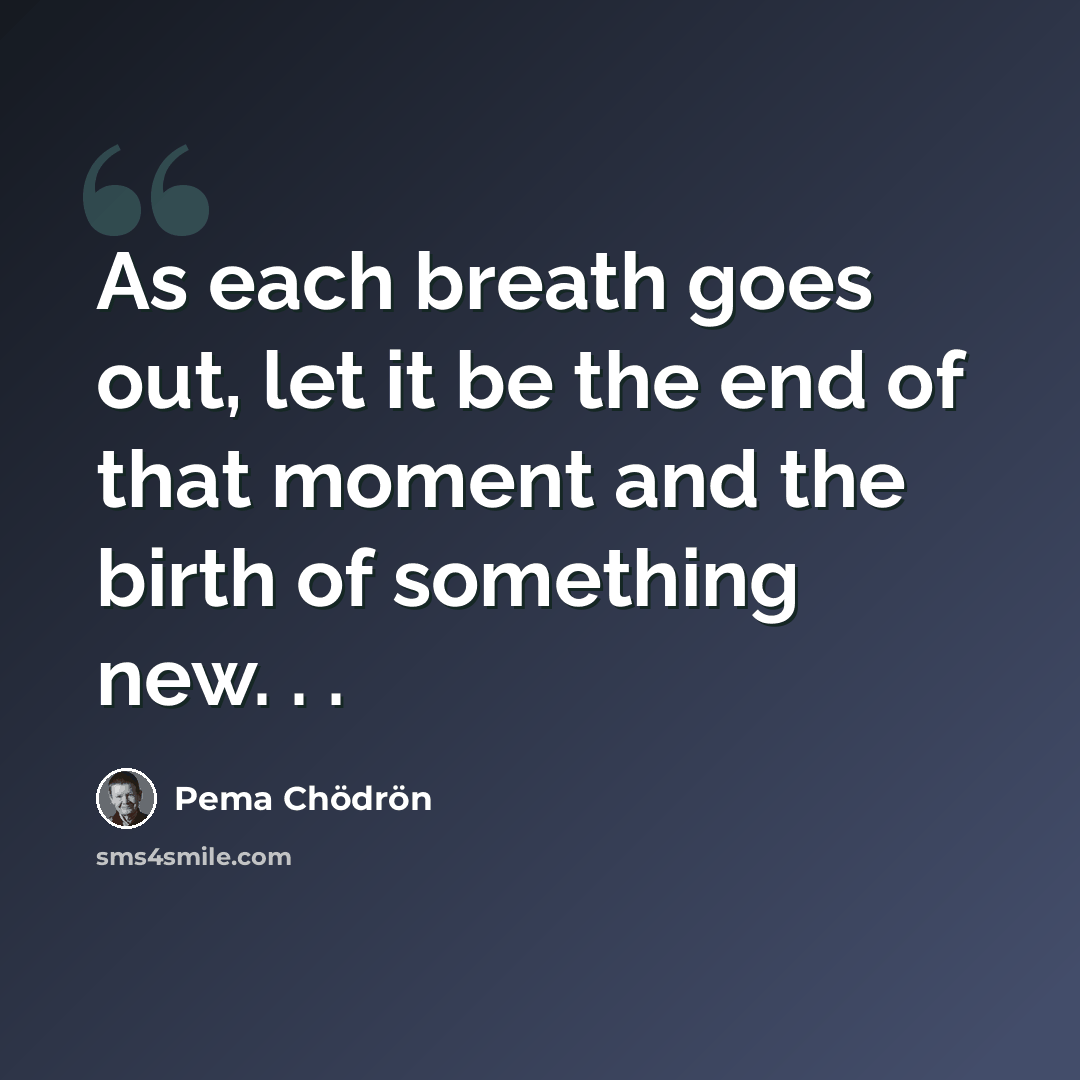 “As each breath goes out, let it be the end of that moment and the birth of something new. . .” quote by Pema Chodron