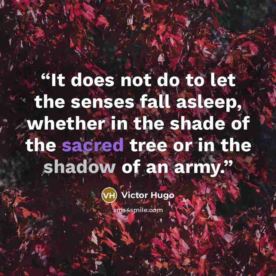 “It does not do to let the senses fall asleep, whether in the shade of the sacred tree or in the shadow of an army.” quote by Victor Hugo