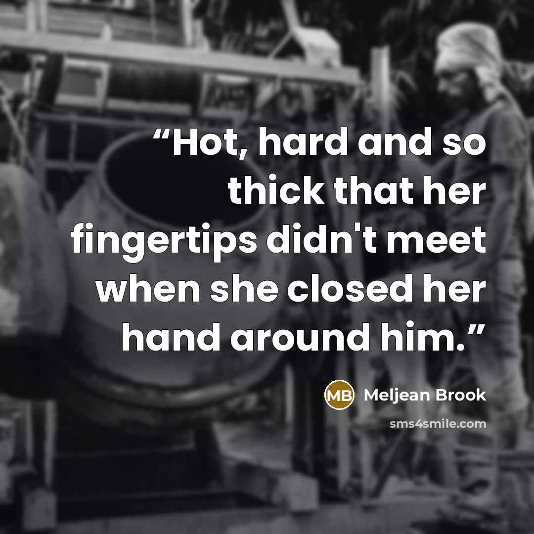 “Hot, hard and so thick that her fingertips didn't meet when she closed her hand around him.” quote by Meljean Brook