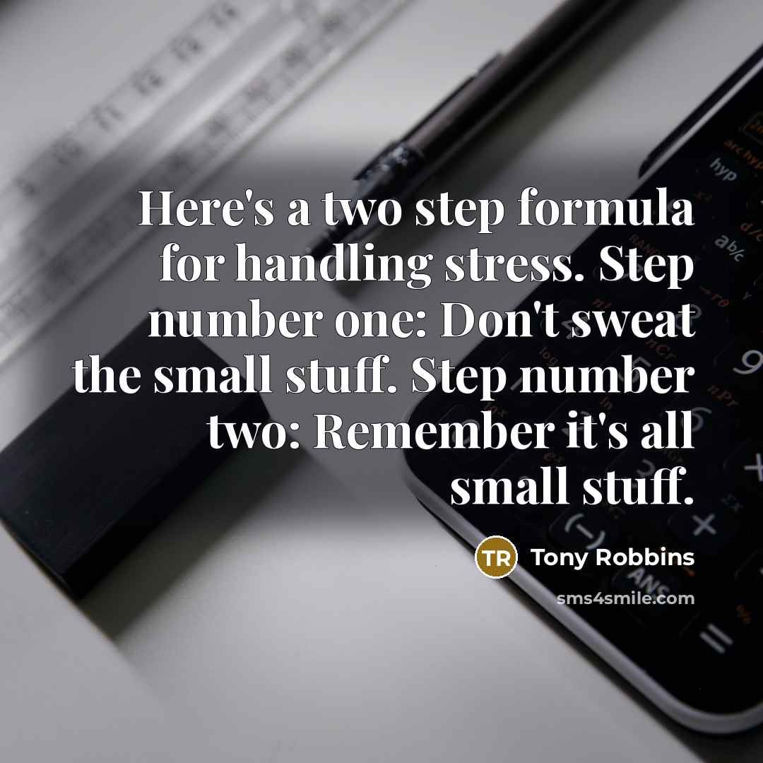 “Here's a two step formula for handling stress. Step number one: Don't sweat the small stuff. Step number two: Remember it's all small stuff.” quote by Tony Robbins
