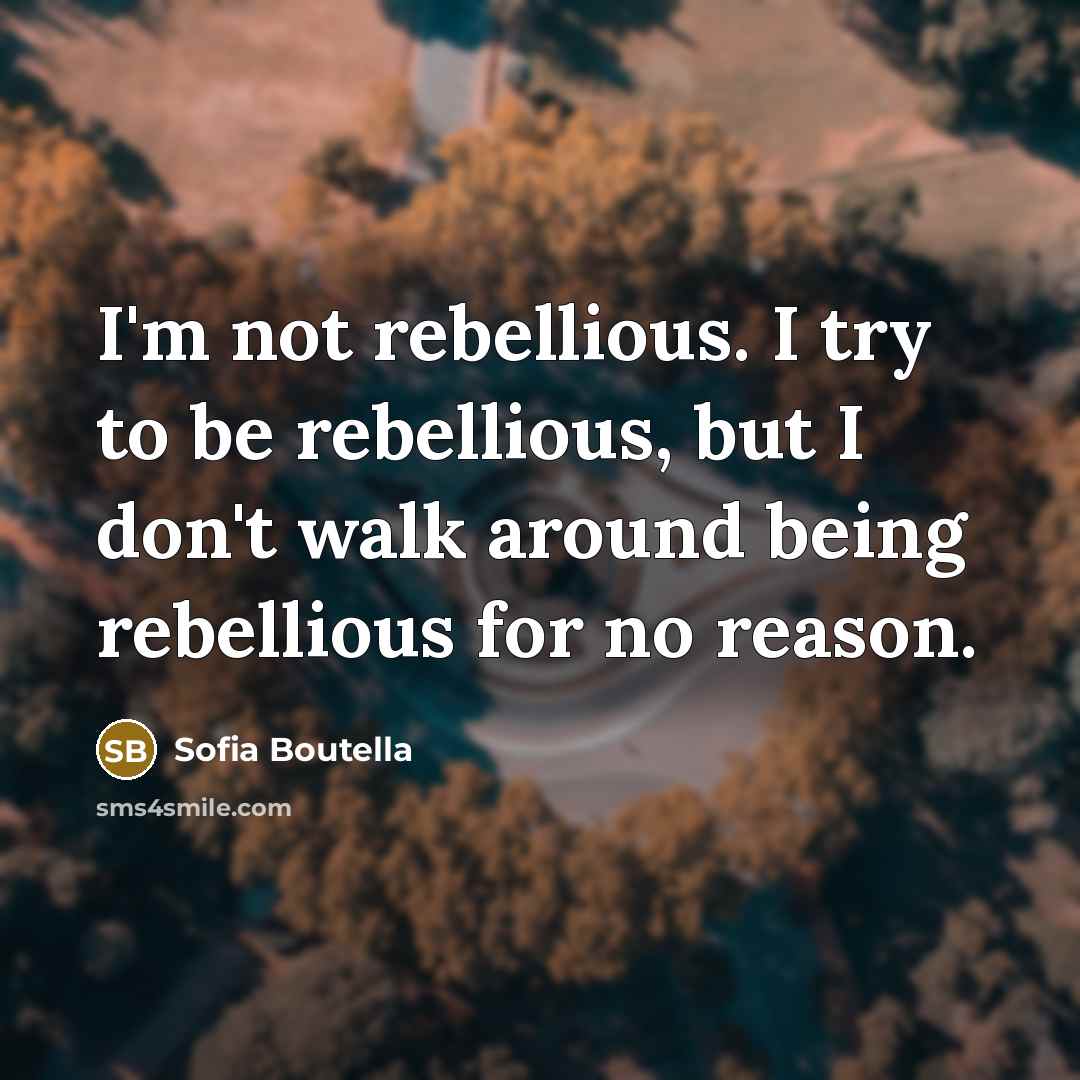 “I'm not rebellious. I try to be rebellious, but I don't walk around being rebellious for no reason.” quote by Sofia Boutella